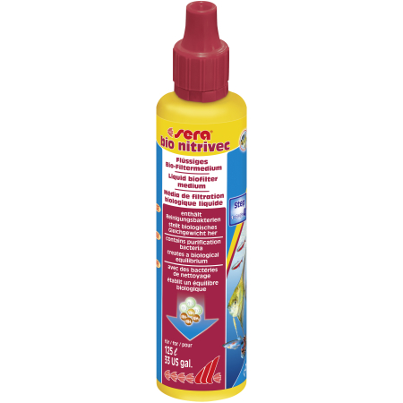 Aquapet Sera Bio Nitrivec 50ml bottle featuring a green label, designed to biologically break down ammonium and nitrite in freshwater aquariums
