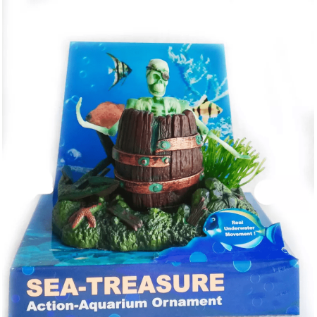 Decorative barrel with skeleton figure emerging from the top